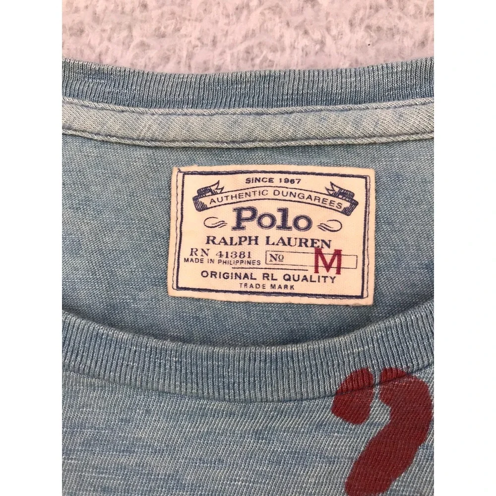 Polo Ralph Lauren Shirt Mens M Blue Striped Nautical Graphic Crew Short Sleeve